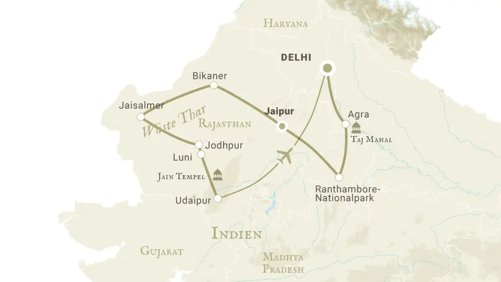 Reiseroute Farbenprächtiges Indien