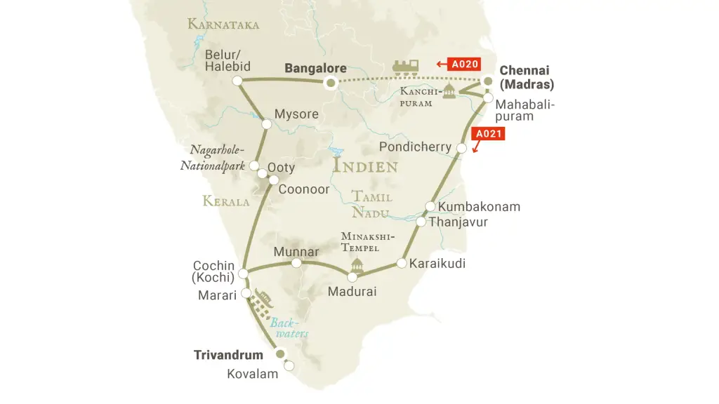 Reiseroute Natur und Kultur Südindien