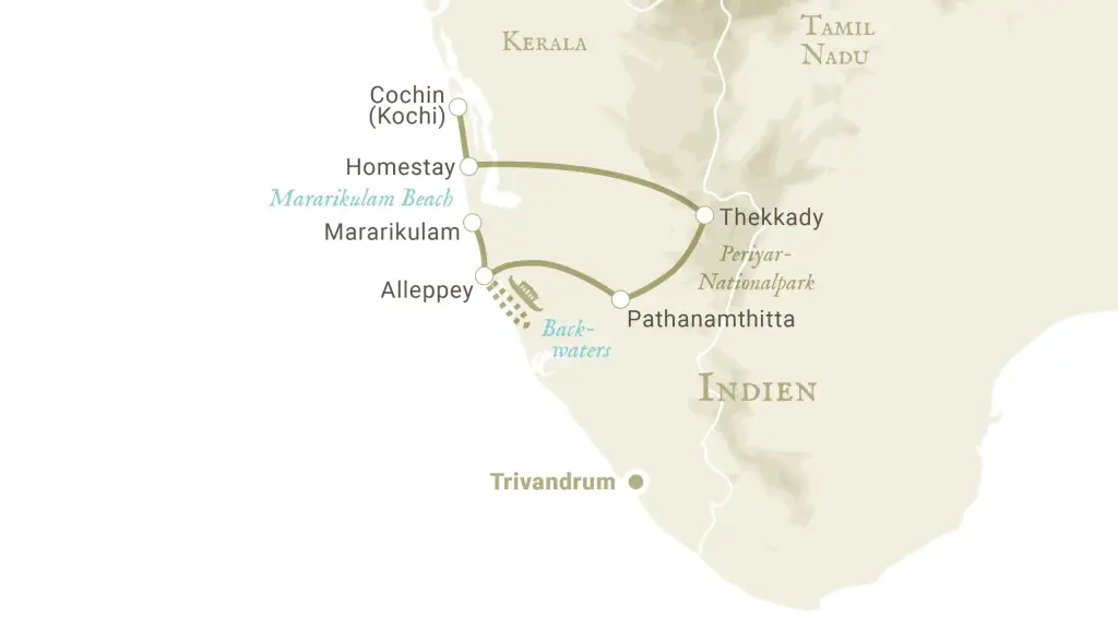 Reiseroute Familienreise Kerala