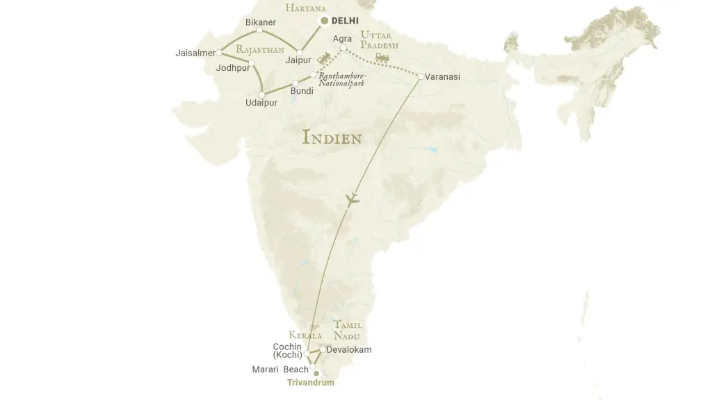 Reiseroute Grosse Indienreise: Nordindien und Kerala