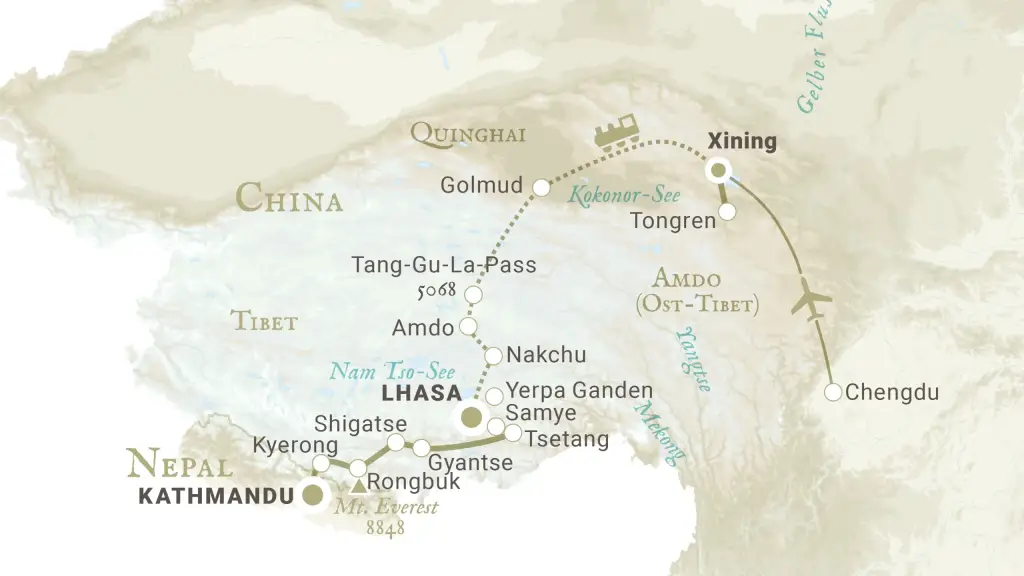 Reiseroute Tibet – Dach der Welt
