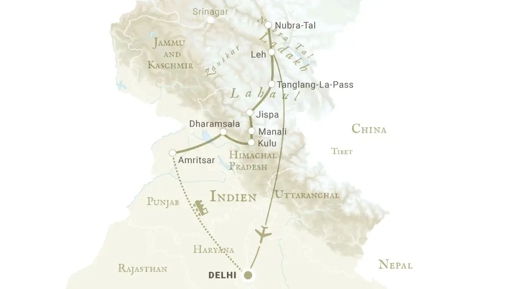 Reiseroute Indischer Himalaya und Ladakh