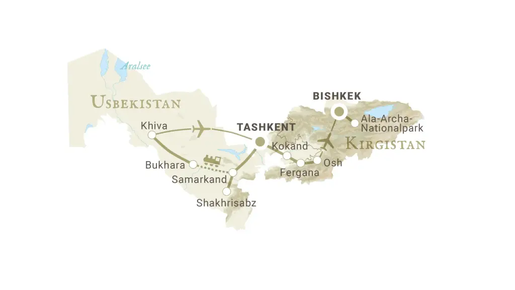Reiseroute Usbekistan und Kirgistan
