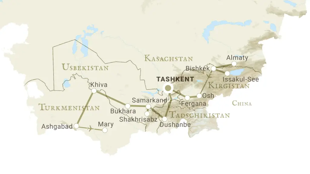 Reiseroute Durch die fünf Stan-Länder zum Zauber Zentralasiens