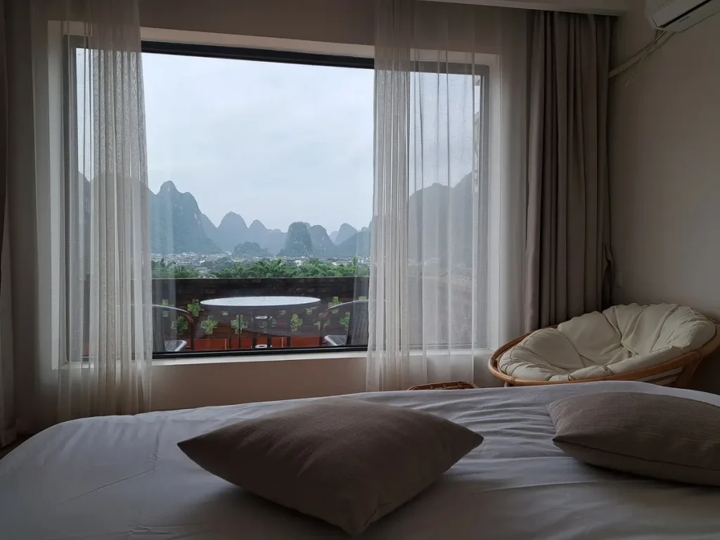 die tolle Aussicht aus unserem Hotelzimmer in Yangshuo