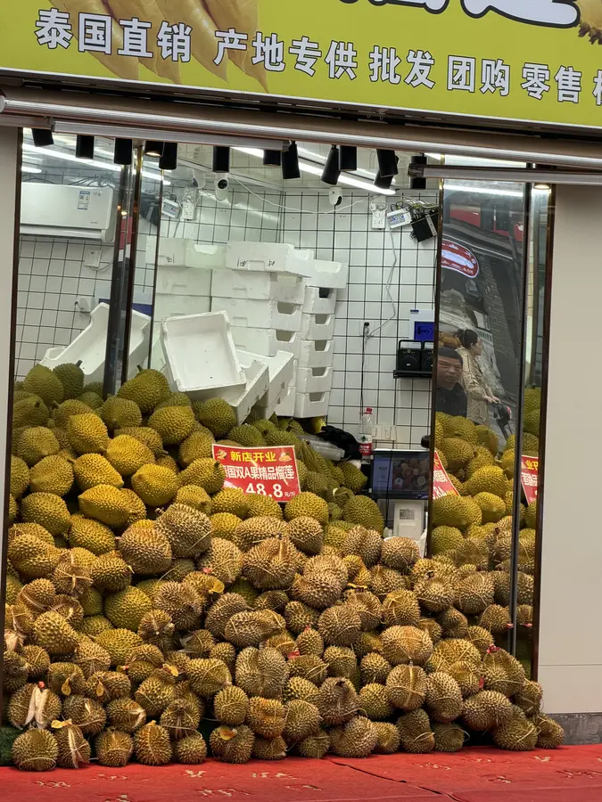 nur einige Strassenzüge weiter findet man die kleinen Quartiergeschäfte - zum Beispiel ein Laden, der nur importierte Durian aus Thailand verkauft