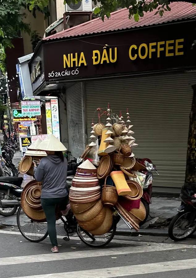 Die typischen Hüte von Vietnam gibt es überall, und das nicht nur als Souvenir. Die Einheimischen tragen diese überall als Kopfbedeckung.