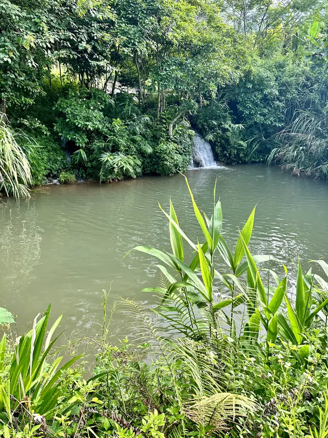 Natürlicher Wasserfall im Resort.