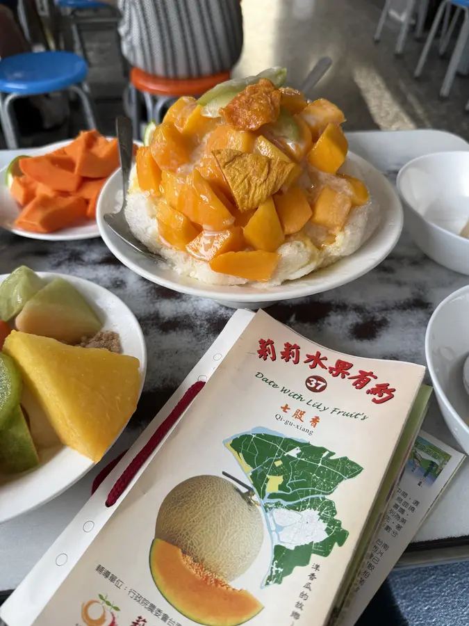 Mangos und Papayas serviert auf shaved Ice